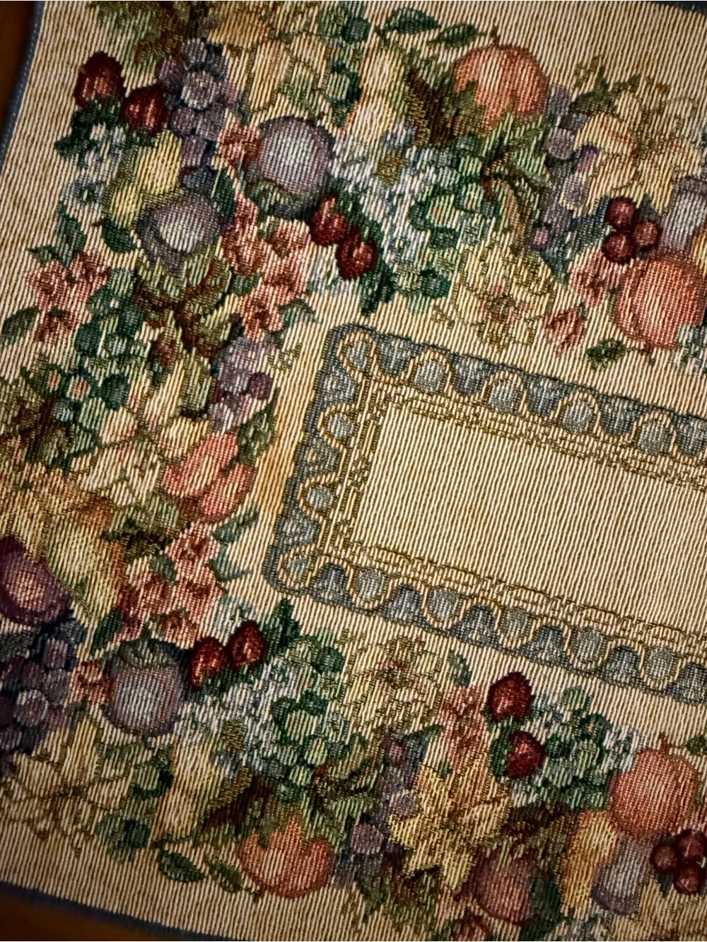 Floral Fruit Tapestry Placemat Pair in Cream and Blue